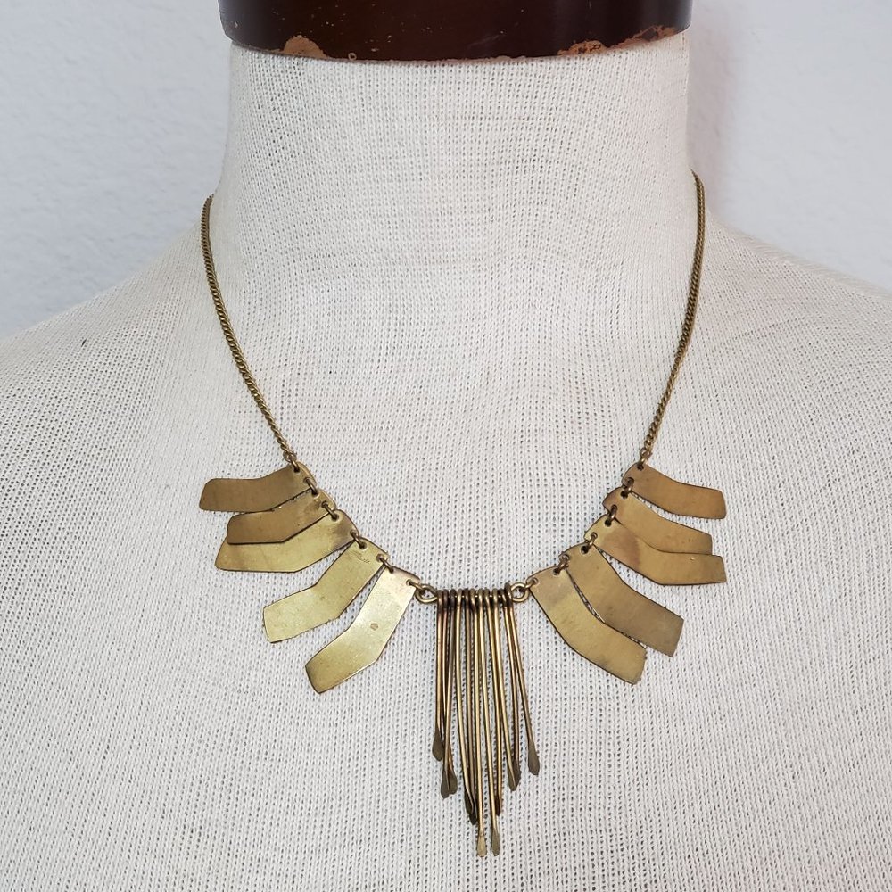 Vintage Hand Made Brass Fringe Bib Necklace